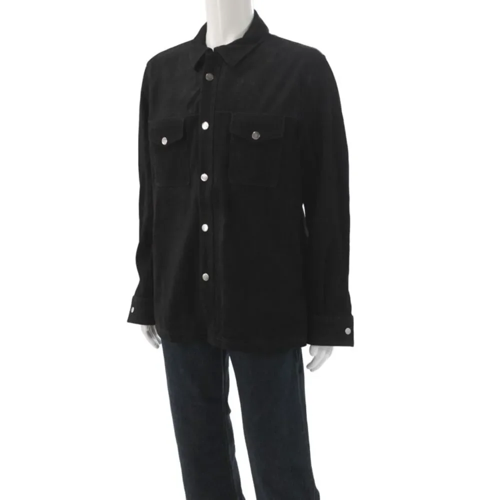 Slate & Stone Mens Black Suede Western Shirt Jacket Snap Size L